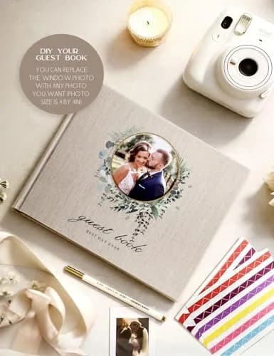 molekaus Wedding Guest Book Hardcover 8" x 10" (20.3 x 25.4 cm) with Photo Frame, 100 Pages | Classic Linen Design thumbnail 7