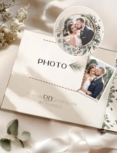 molekaus Wedding Guest Book Hardcover 8" x 10" (20.3 x 25.4 cm) with Photo Frame, 100 Pages | Classic Linen Design thumbnail 3