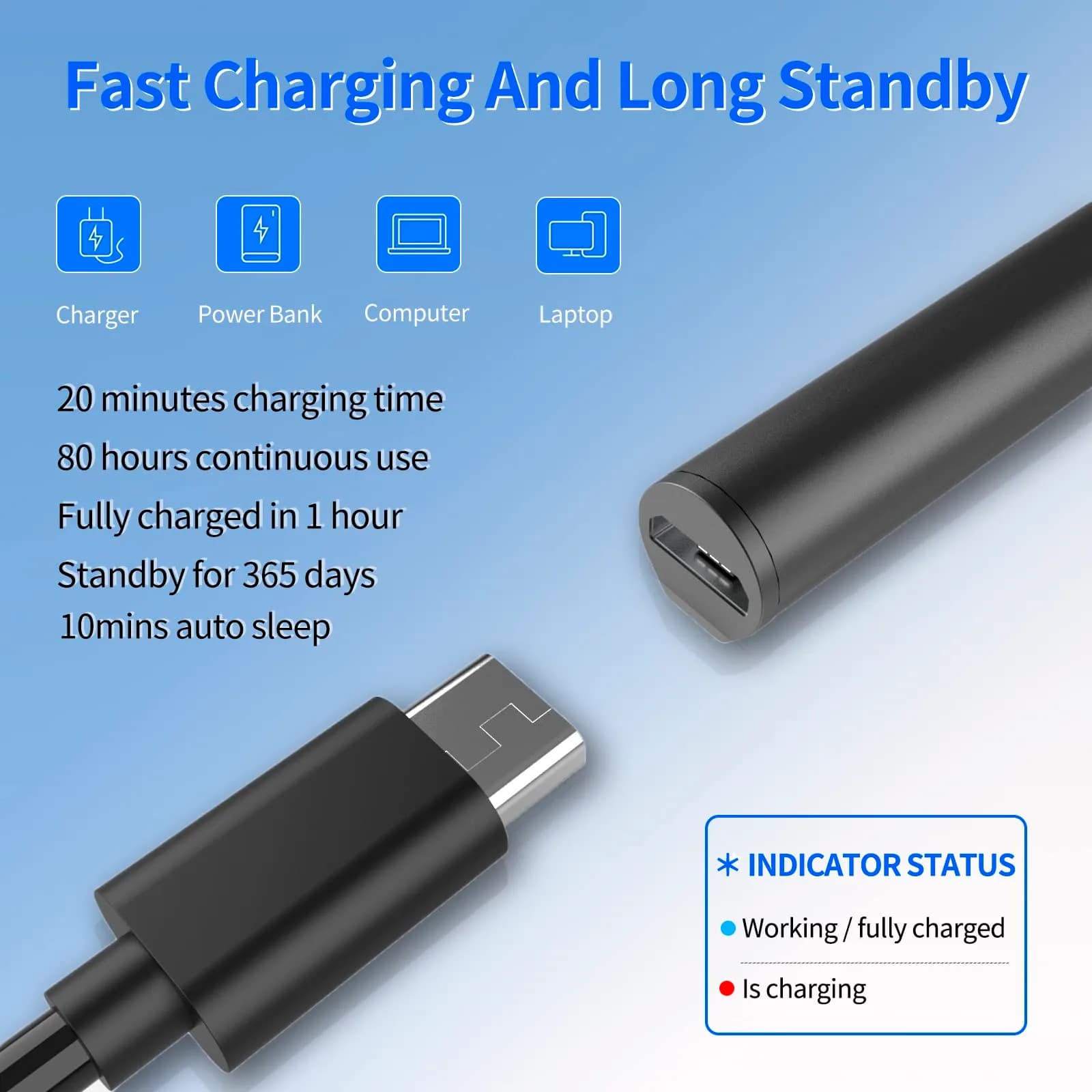 SSS·GRGB Rechargeable Stylus Pen for HP Envy/Pavilion/Spectre X360/X2 (Black) | MPP 2.0, 4096 Pressure, Tilt, Palm Rejection - view 5