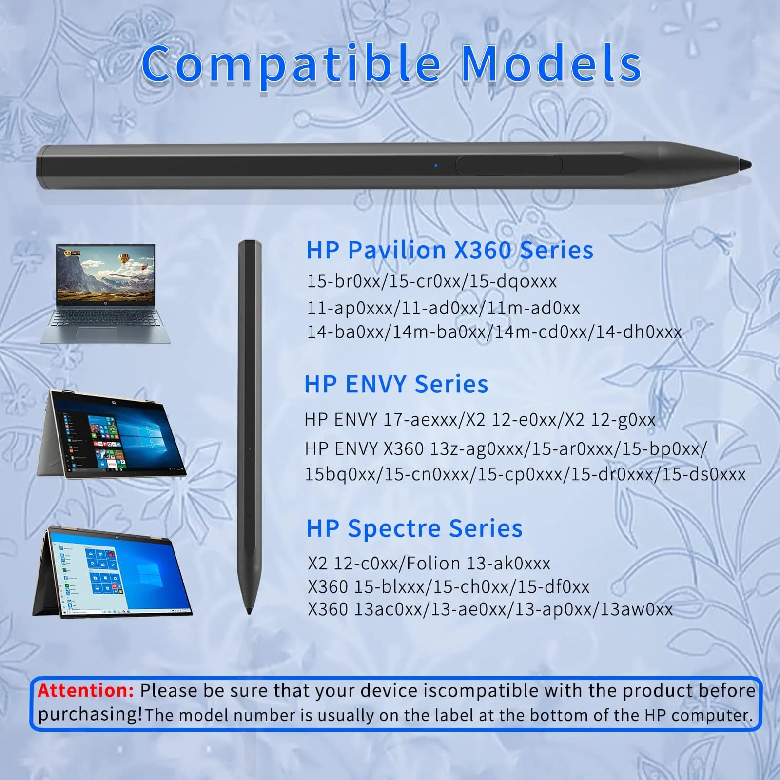 SSS·GRGB Rechargeable Stylus Pen for HP Envy/Pavilion/Spectre X360/X2 (Black) | MPP 2.0, 4096 Pressure, Tilt, Palm Rejection - view 2