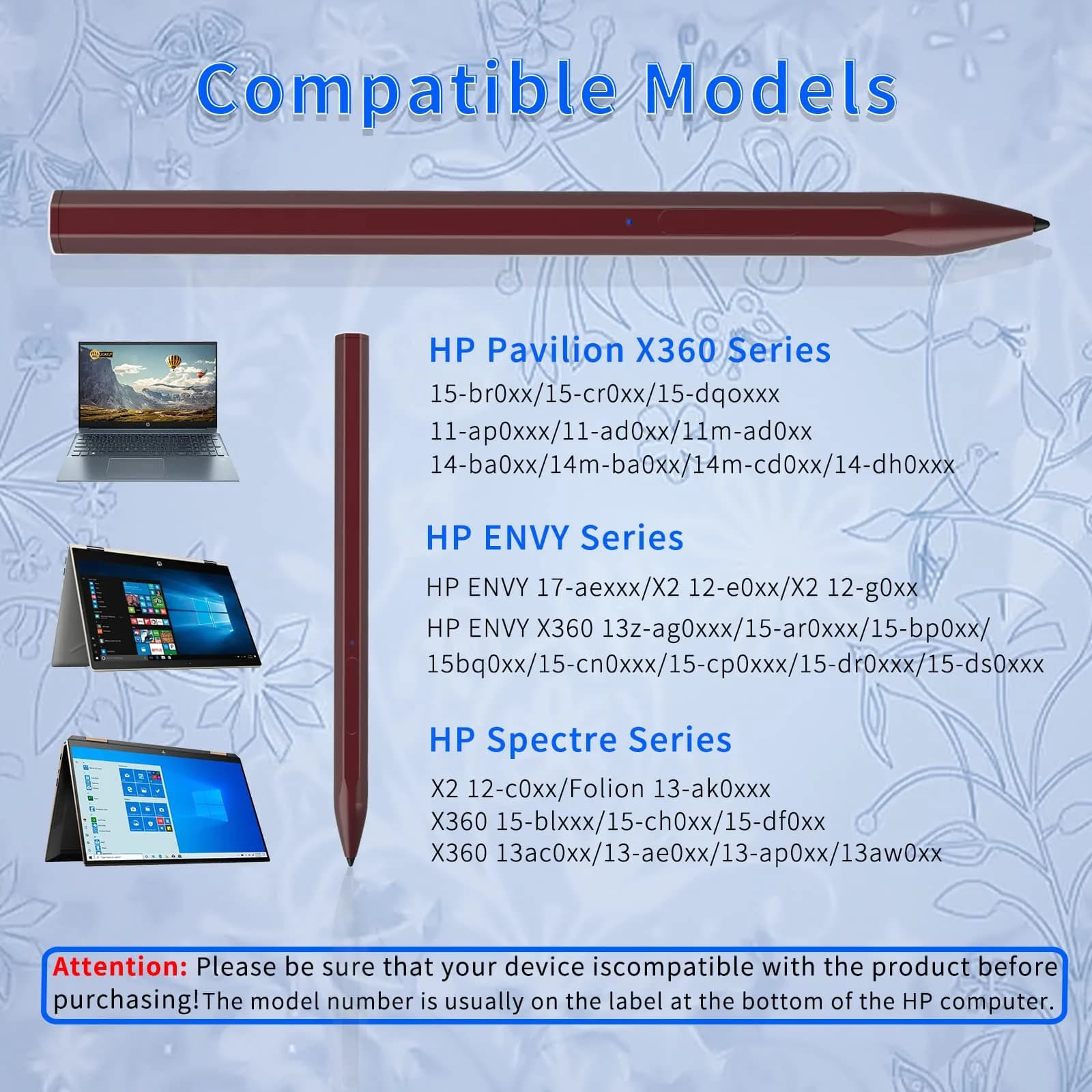 SSS·GRGB Rechargeable Stylus Pen for HP Laptops | Red, 14.6cm (0.9cm Diameter) - view 2