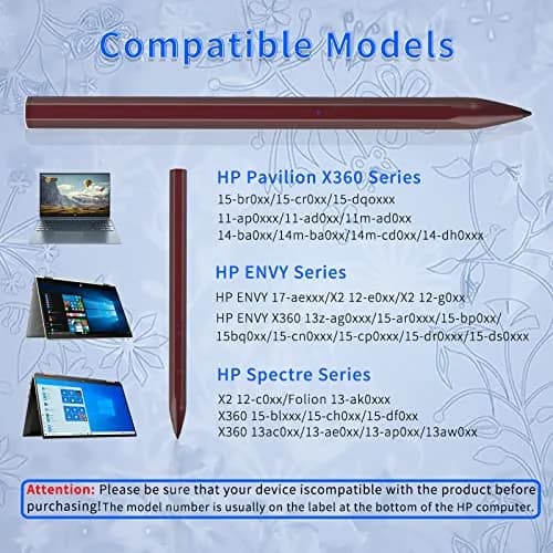 SSS·GRGB Rechargeable Stylus Pen for HP Laptops | Red, 14.6cm (0.9cm Diameter) thumbnail 2