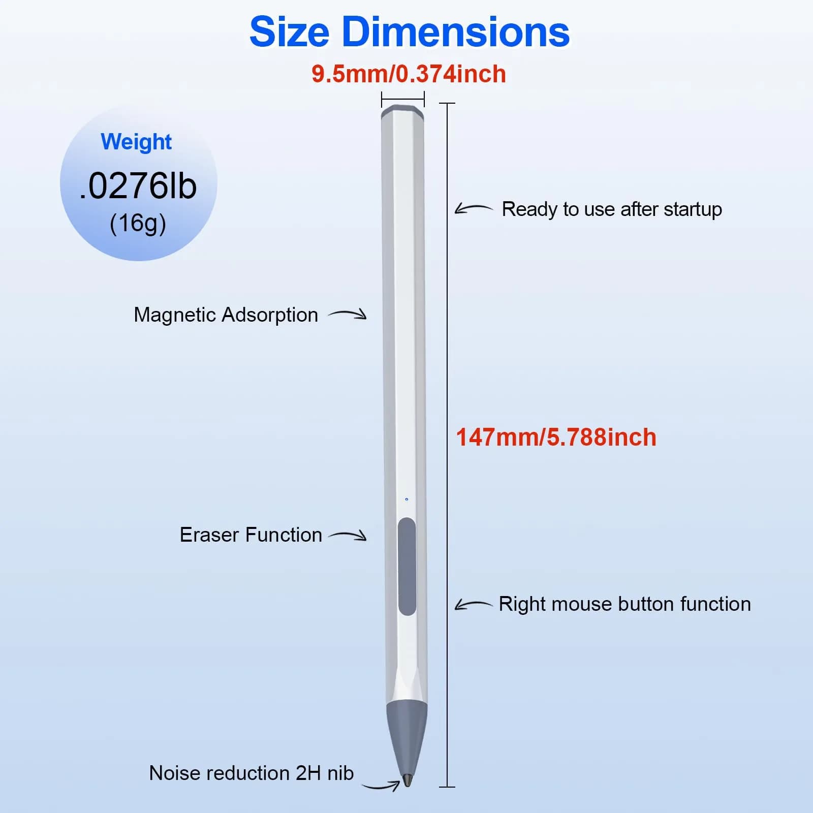 SSS·GRGB Silver U-shaped Stylus Pen for HP Envy/Pavilion/Spectre X360/X2 | MPP 2.0, 4096 Pressure, Tilt, Palm Rejection - view 2