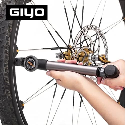 GIYO Mini Bike Pump with Gauge 2 Stage HP/HV 120 PSI | Easy Inflation for Road & MTB | Frame Mount Included | Taiwan Made (GP-993) thumbnail 5