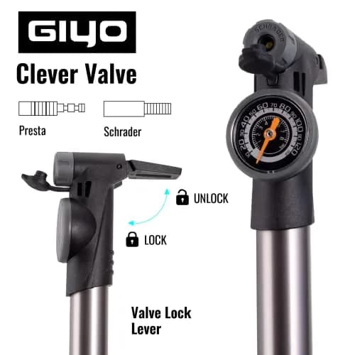 GIYO Mini Bike Pump with Gauge 2 Stage HP/HV 120 PSI | Easy Inflation for Road & MTB | Frame Mount Included | Taiwan Made (GP-993) thumbnail 3