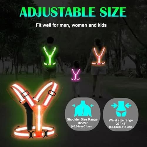 OMKHE LED Reflective Vest for Running & Cycling with Rechargeable Lights | Orange, Unisex thumbnail 4
