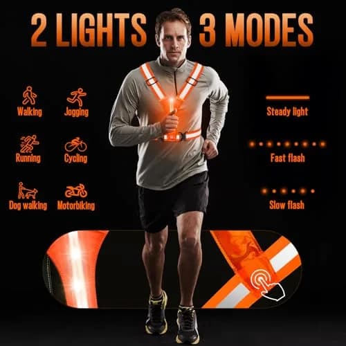 OMKHE LED Reflective Vest for Running & Cycling with Rechargeable Lights | Orange, Unisex thumbnail 6