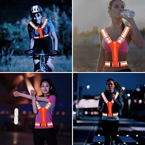 OMKHE LED Reflective Vest for Running & Cycling with Rechargeable Lights | Orange, Unisex thumbnail 7