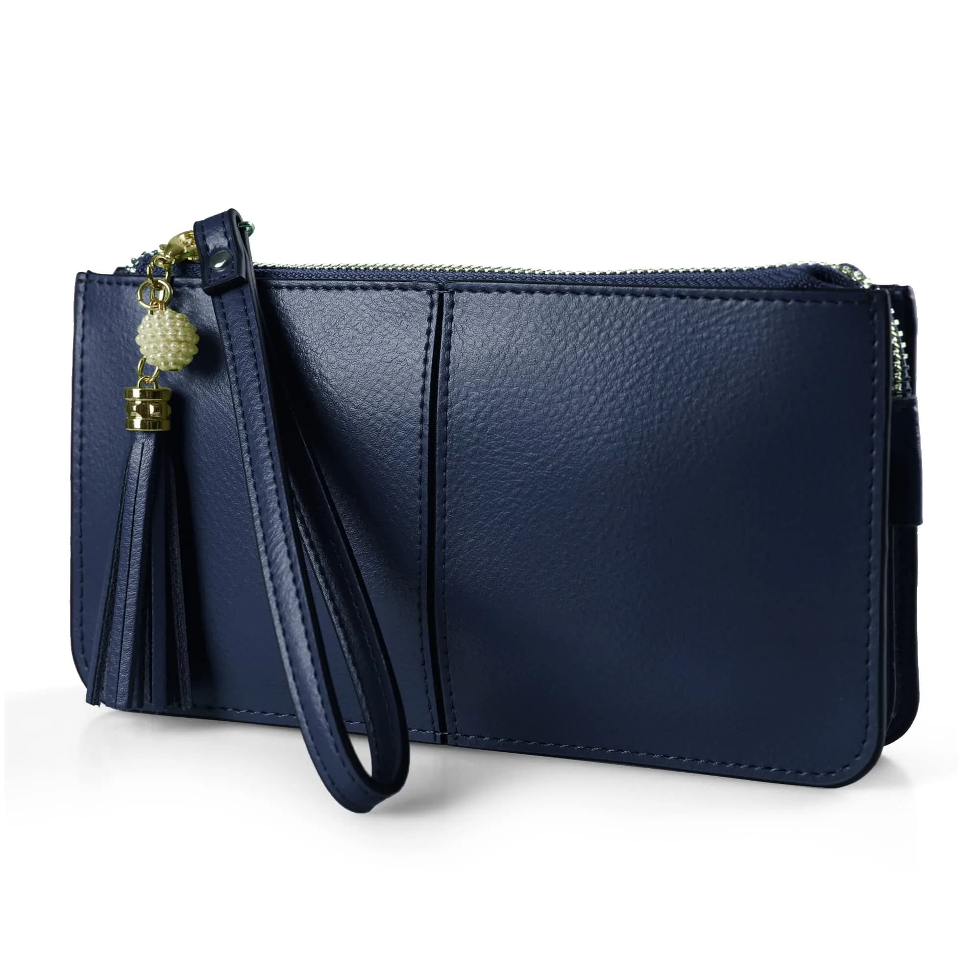 befen Genuine Leather Wristlet Clutch for Women Ultra-Slim Ladies Credit Card Holder Wallet Purses with RFID Protection (Navy Blue, 20.57cm x 10.92cm x 1.14cm) — Navy Blue
