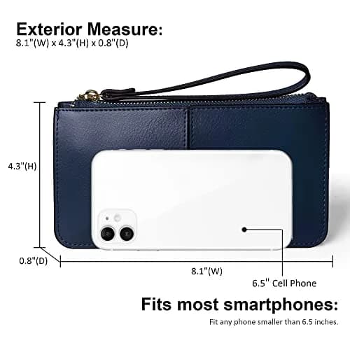 befen Genuine Leather Wristlet Clutch for Women Ultra-Slim Ladies Credit Card Holder Wallet Purses with RFID Protection (Navy Blue, 20.57cm x 10.92cm x 1.14cm) thumbnail 4