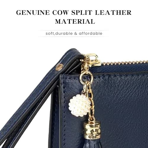 befen Genuine Leather Wristlet Clutch for Women Ultra-Slim Ladies Credit Card Holder Wallet Purses with RFID Protection (Navy Blue, 20.57cm x 10.92cm x 1.14cm) thumbnail 5