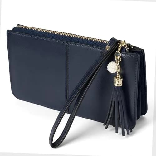 befen Genuine Leather Wristlet Clutch for Women Ultra-Slim Ladies Credit Card Holder Wallet Purses with RFID Protection (Navy Blue, 20.57cm x 10.92cm x 1.14cm) thumbnail 9