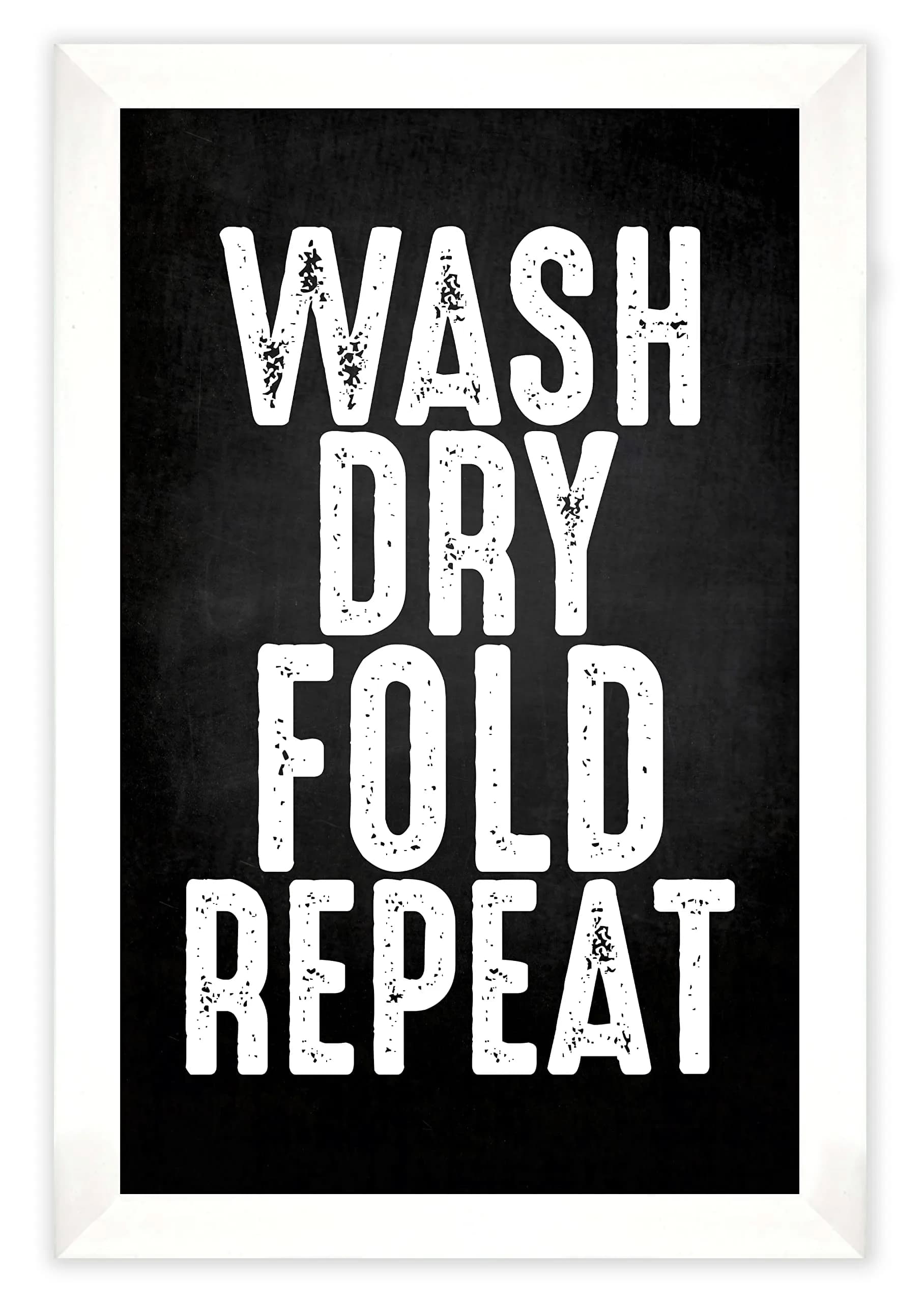 Inkdotpot White Laundry Room Sign with Frame 35.56x30.48 cm (14x12 Inches) | Modern Wash Dry Fold Repeat Wall Art - main product image