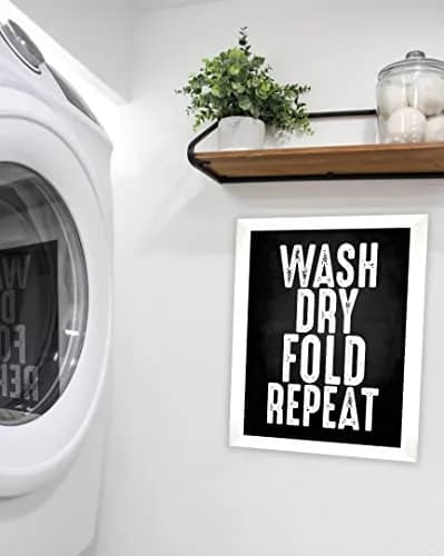 Inkdotpot White Laundry Room Sign with Frame 35.56x30.48 cm (14x12 Inches) | Modern Wash Dry Fold Repeat Wall Art thumbnail 4