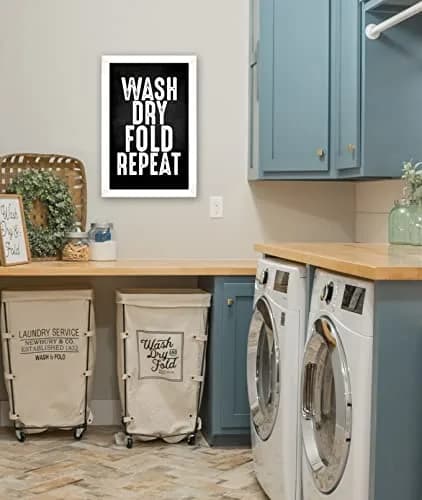 Inkdotpot White Laundry Room Sign with Frame 35.56x30.48 cm (14x12 Inches) | Modern Wash Dry Fold Repeat Wall Art thumbnail 5