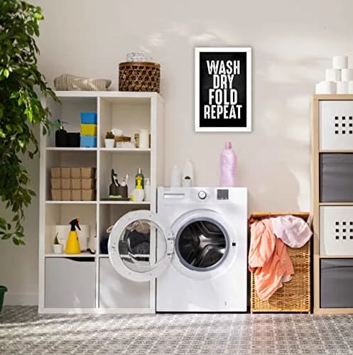 Inkdotpot White Laundry Room Sign with Frame 35.56x30.48 cm (14x12 Inches) | Modern Wash Dry Fold Repeat Wall Art thumbnail 7