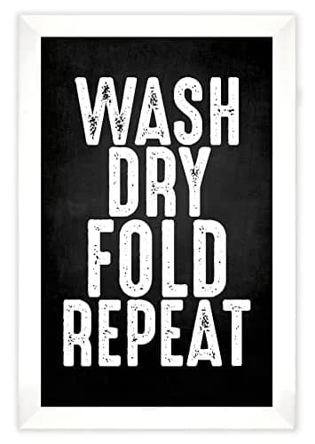 Inkdotpot White Laundry Room Sign with Frame 35.56x30.48 cm (14x12 Inches) | Modern Wash Dry Fold Repeat Wall Art thumbnail 1