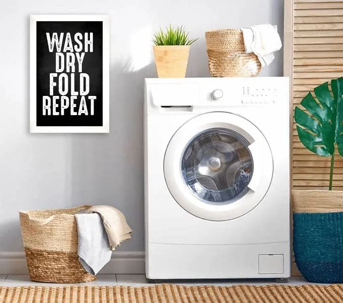 Inkdotpot White Laundry Room Sign with Frame 35.56x30.48 cm (14x12 Inches) | Modern Wash Dry Fold Repeat Wall Art thumbnail 2