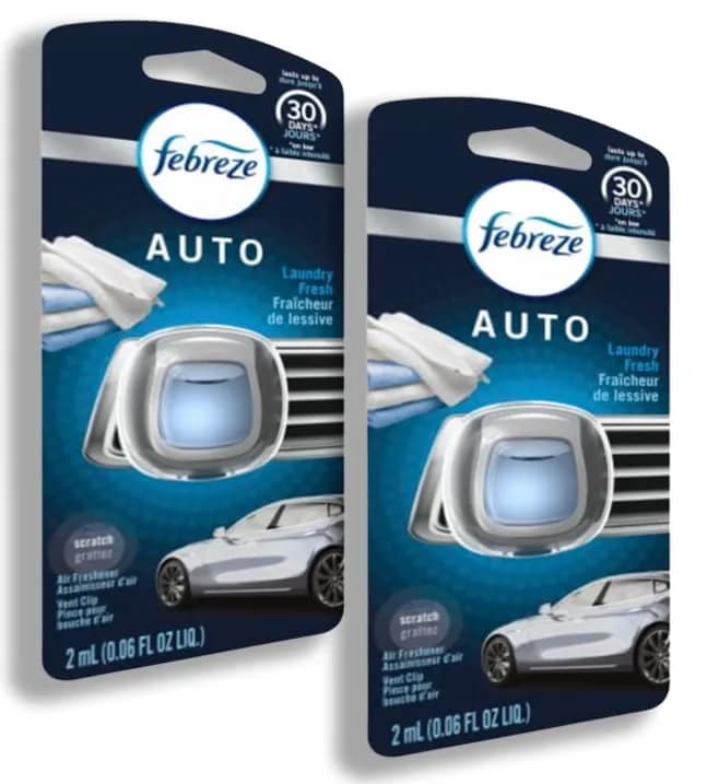Febreze Car Vent Clip Air Freshener, Laundry Fresh Scent, 2 Packs (4 Clips Total) - main product image
