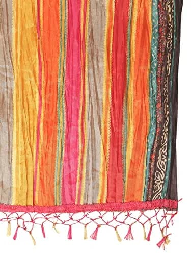DUPATTA BAZAAR Women's Striped Print Art Silk Crushed Dupatta 240cm (94.5in) | Festive & Occasion Wear thumbnail 5