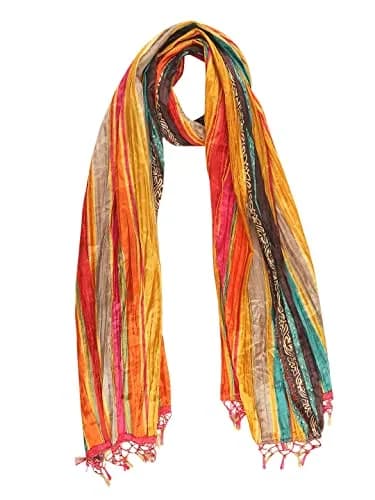 DUPATTA BAZAAR Women's Striped Print Art Silk Crushed Dupatta 240cm (94.5in) | Festive & Occasion Wear thumbnail 6