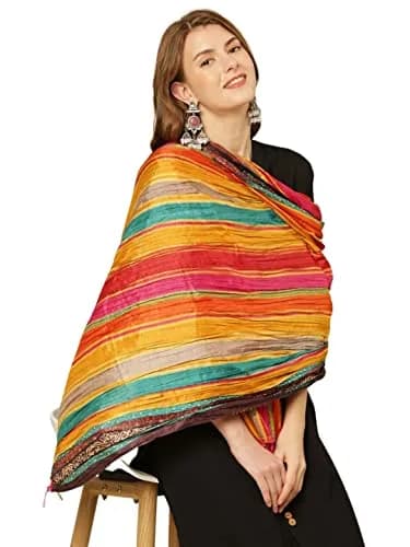 DUPATTA BAZAAR Women's Striped Print Art Silk Crushed Dupatta 240cm (94.5in) | Festive & Occasion Wear thumbnail 7
