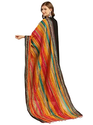 DUPATTA BAZAAR Women's Striped Print Art Silk Crushed Dupatta 240cm (94.5in) | Festive & Occasion Wear thumbnail 2