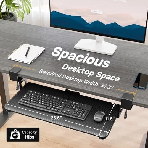BONTEC Under Desk Keyboard Tray, Pull-Out Platform for Standard Keyboard & Mouse, 25.6" x 11.8" | Space-Saving Workspace Organizer thumbnail 5