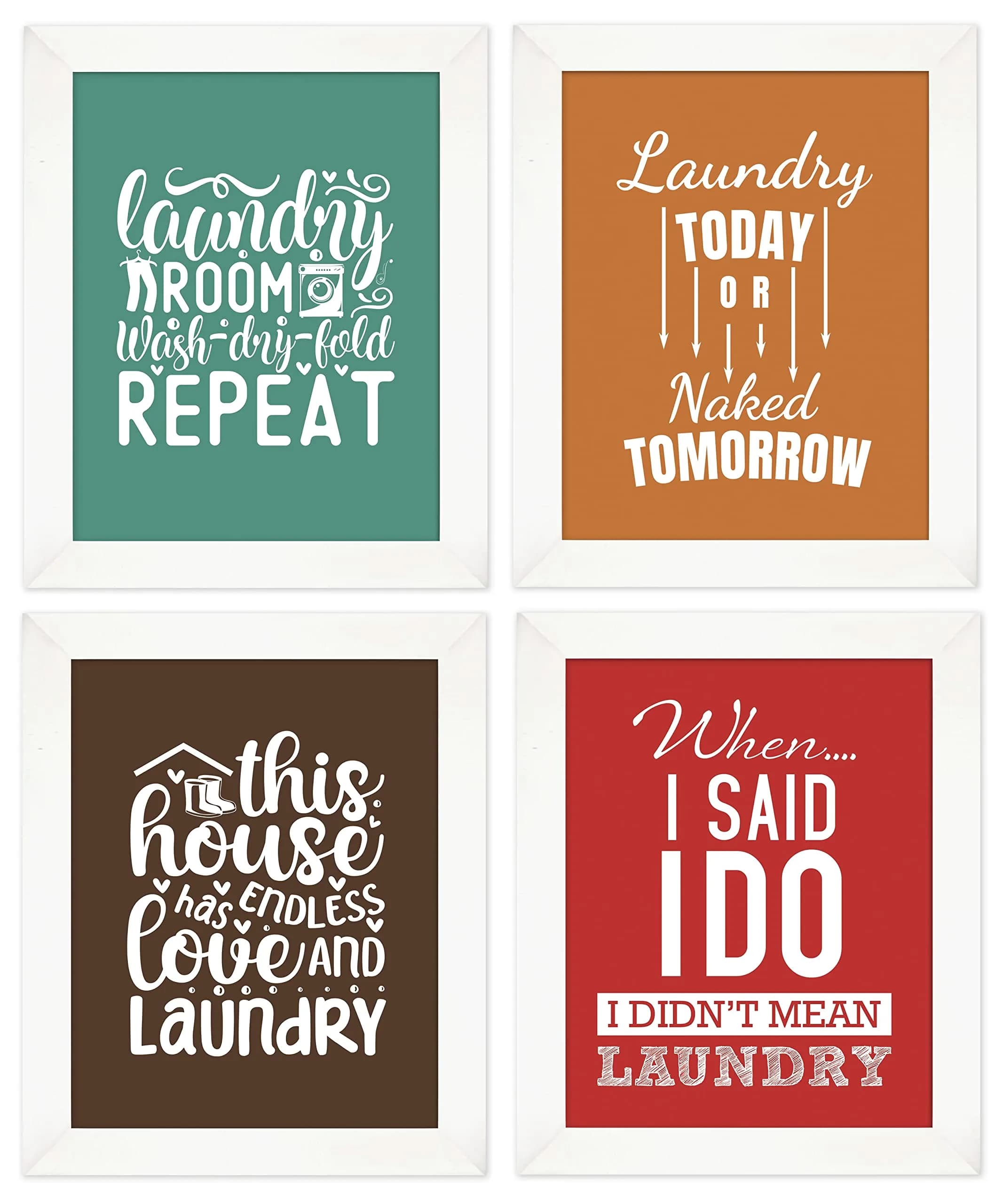 Inkdotpot 4 Piece Laundry Signs with White Frames 12x14 Inches | Modern Laundry Room Decor - main product image
