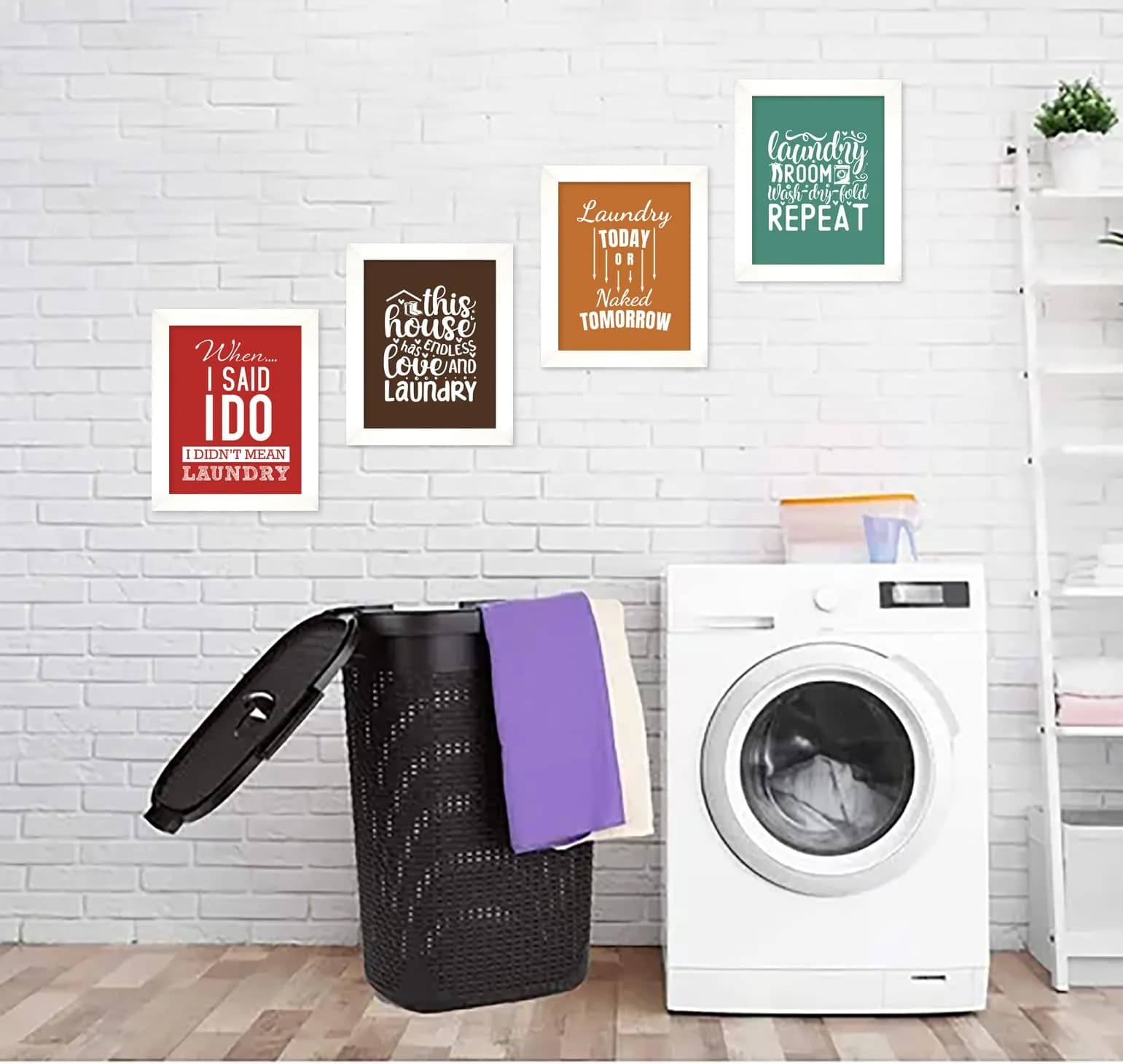 Inkdotpot 4 Piece Laundry Signs with White Frames 12x14 Inches | Modern Laundry Room Decor - view 6