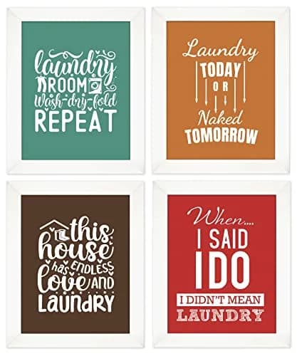 Inkdotpot 4 Piece Laundry Signs with White Frames 12x14 Inches | Modern Laundry Room Decor thumbnail 1