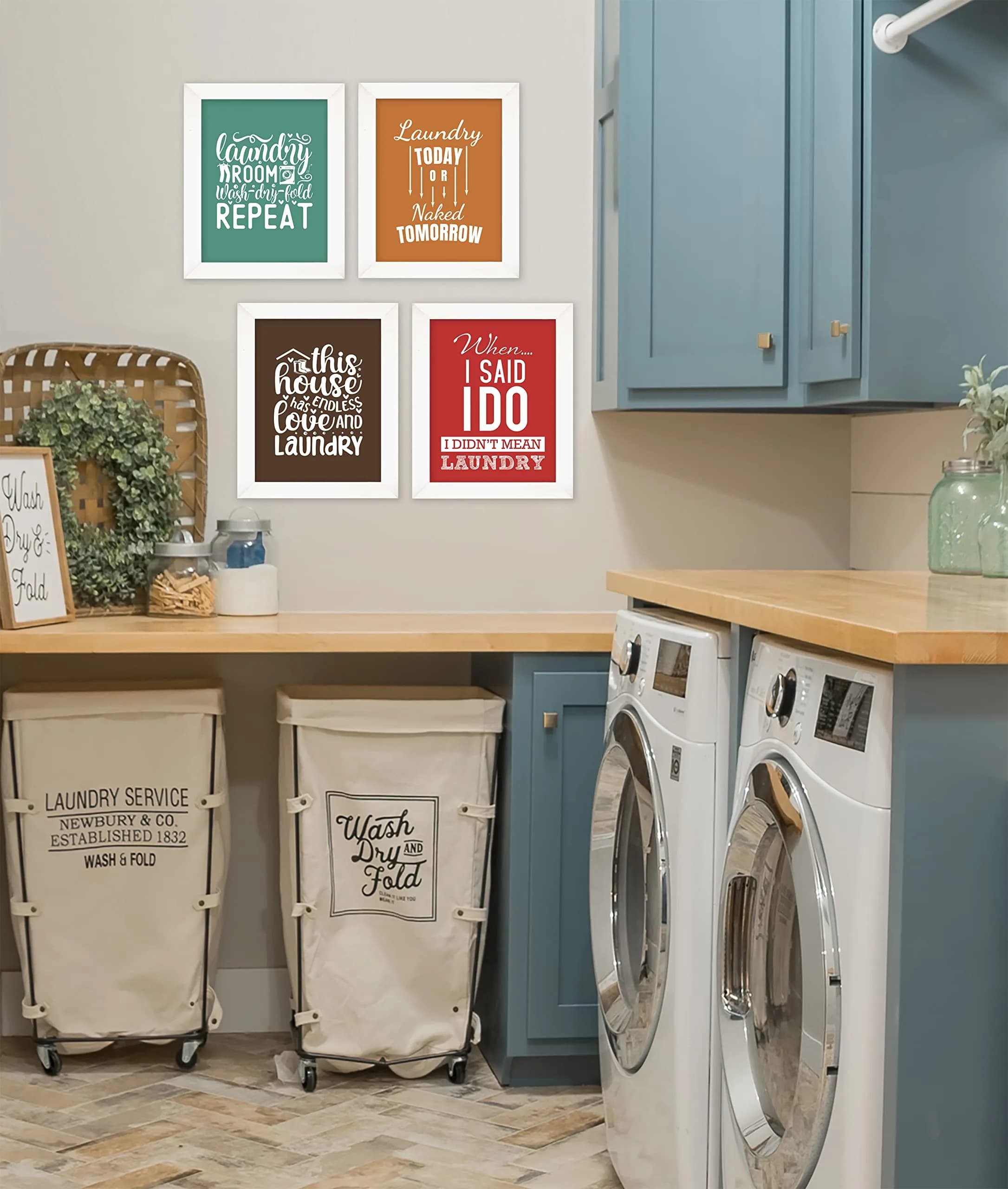 Inkdotpot 4 Piece Laundry Signs with White Frames 12x14 Inches | Modern Laundry Room Decor - view 2