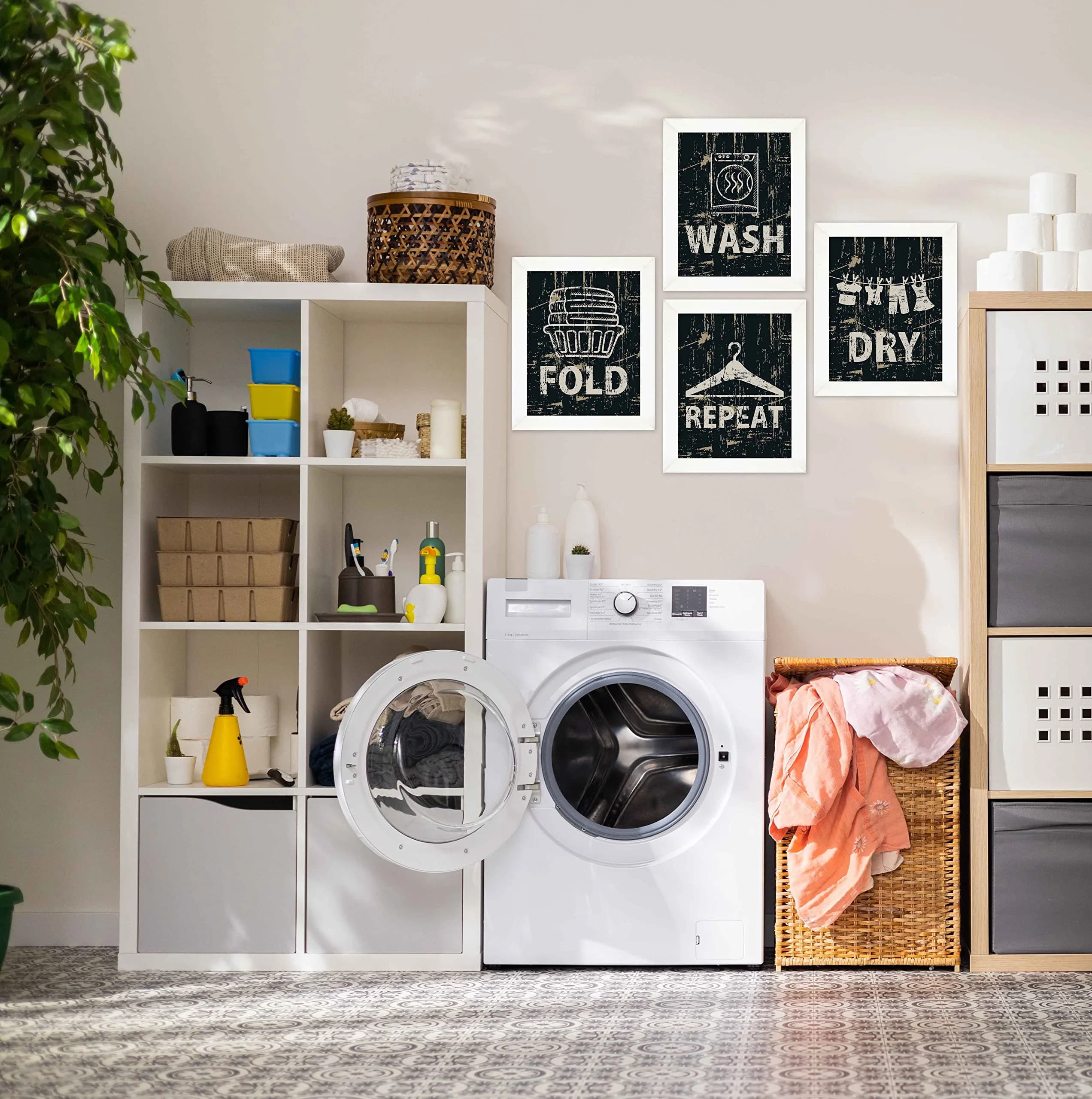 Inkdotpot 4 Piece Laundry Signs with White Frames 12x14 Inches | Modern Laundry Room Decor — Design 6 / 12x14 Inches - Poster With White Frame - view 4