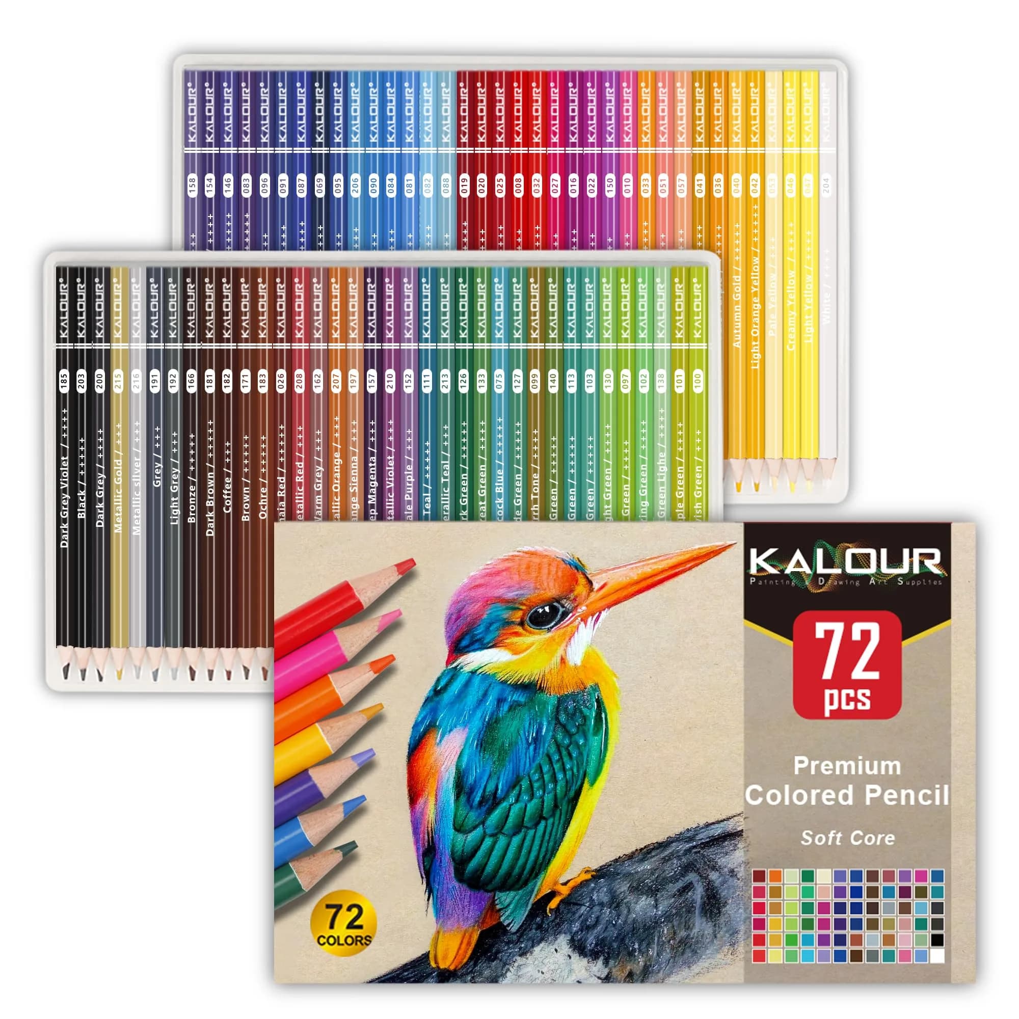KALOUR 72 Count Colored Pencils Soft Core | Drawing Blending Shading - main product image