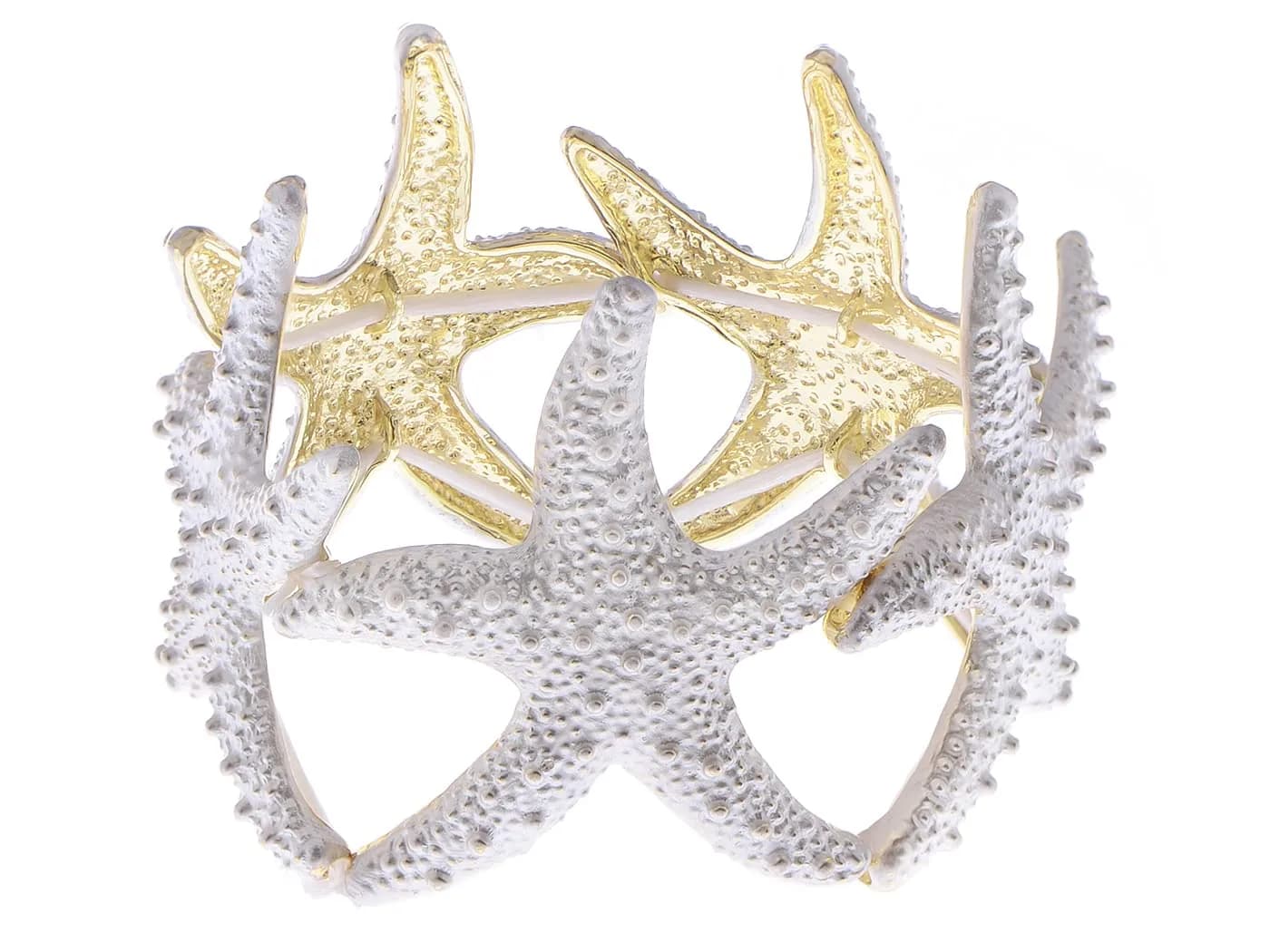 Alilang Shiny Textured Starfish Stretch Bangle Cuff Bracelet, White | Ocean-Inspired Sea Creature Jewelry — White