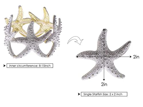 Alilang Shiny Textured Starfish Stretch Bangle Cuff Bracelet, White | Ocean-Inspired Sea Creature Jewelry thumbnail 4