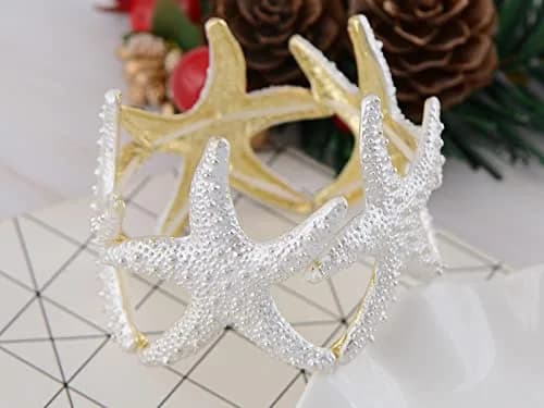 Alilang Shiny Textured Starfish Stretch Bangle Cuff Bracelet, White | Ocean-Inspired Sea Creature Jewelry thumbnail 2