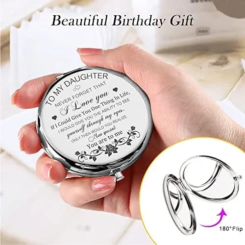GAOLZIUY Daughter Gifts from Mom Compact Mirror 7.4cm (2.9in) | Engraved Message for Daughter thumbnail 7