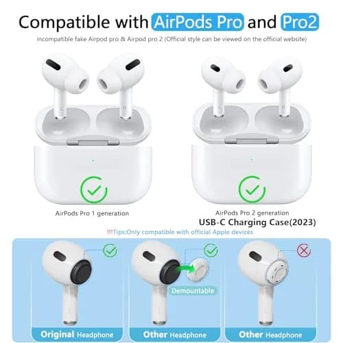 Pohgelan Replacement Ear Tips for AirPods Pro 2nd/1st Gen (XS/S/M/L, White) | 4 Pairs with Noise Reduction Holes & Dust Guard thumbnail 2