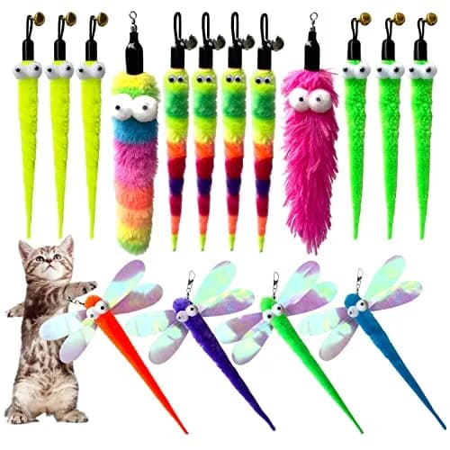 AcceLeah 16Pcs Cat Wand Refills, Worm & Dragonfly Attachments | Natural Plush, Safe & Durable thumbnail 1