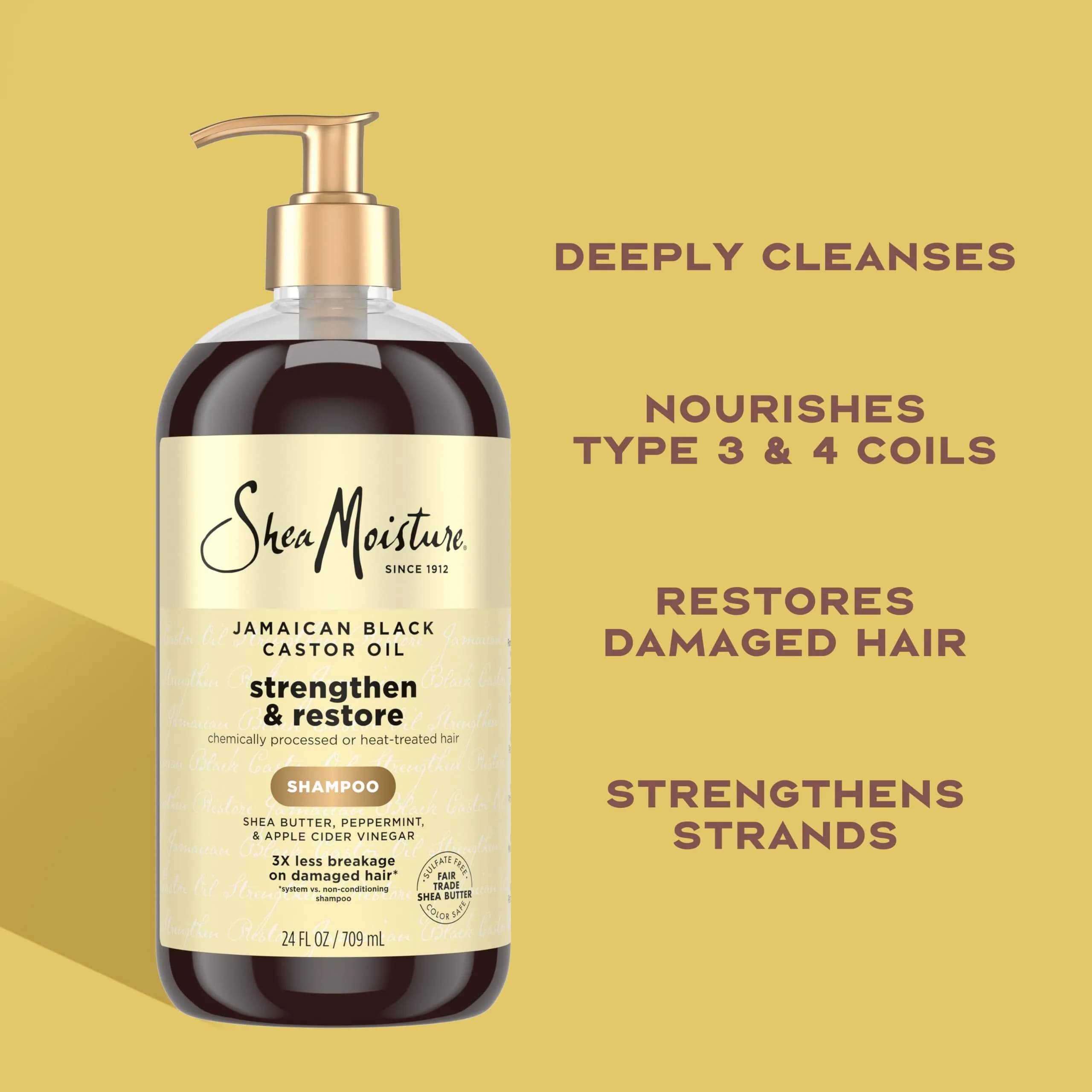 Shea Moisture Strengthen and Restore Shampoo Jamaican Black Castor Oil 710ml (24 Fl Oz) | For Damaged Hair & Breakage Control - view 4