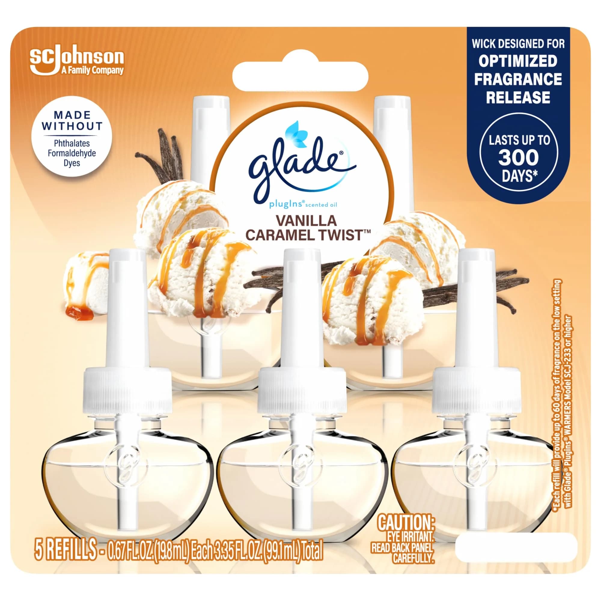 Glade Vanilla Caramel Twist PlugIns Refills Air Freshener, 100ml (3.35 Fl Oz) (5 Count) | Scented with Essential Oils for Home - main product image