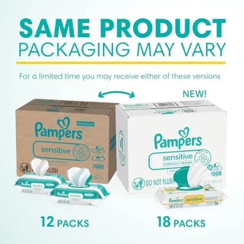 Pampers Sensitive Baby Wipes, 1008 Count (18 Flip-Top Packs) | Clinically Proven for Sensitive Skin thumbnail 2