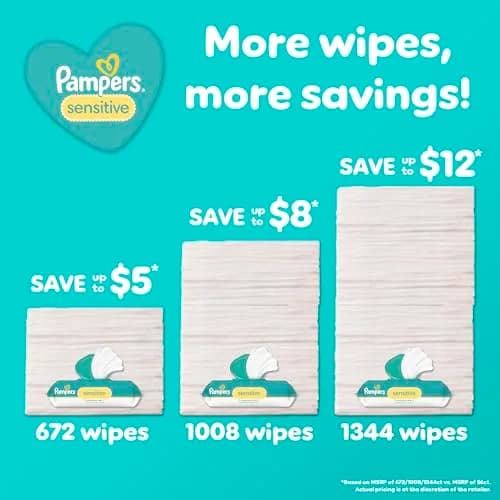 Pampers Sensitive Baby Wipes, Water Based, Fragrance Free, Hypoallergenic, 588 Count (7x Refill Packs) | Clinically Proven for Sensitive Skin thumbnail 4