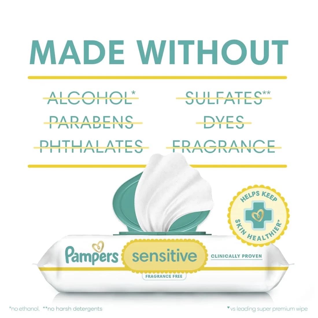 Pampers Sensitive Baby Wipes, Water Based, Fragrance Free, Hypoallergenic, 588 Count (7x Refill Packs) | Clinically Proven for Sensitive Skin - view 5