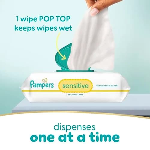 Pampers Sensitive Baby Wipes, Water Based, Fragrance Free, Hypoallergenic, 588 Count (7x Refill Packs) | Clinically Proven for Sensitive Skin thumbnail 2