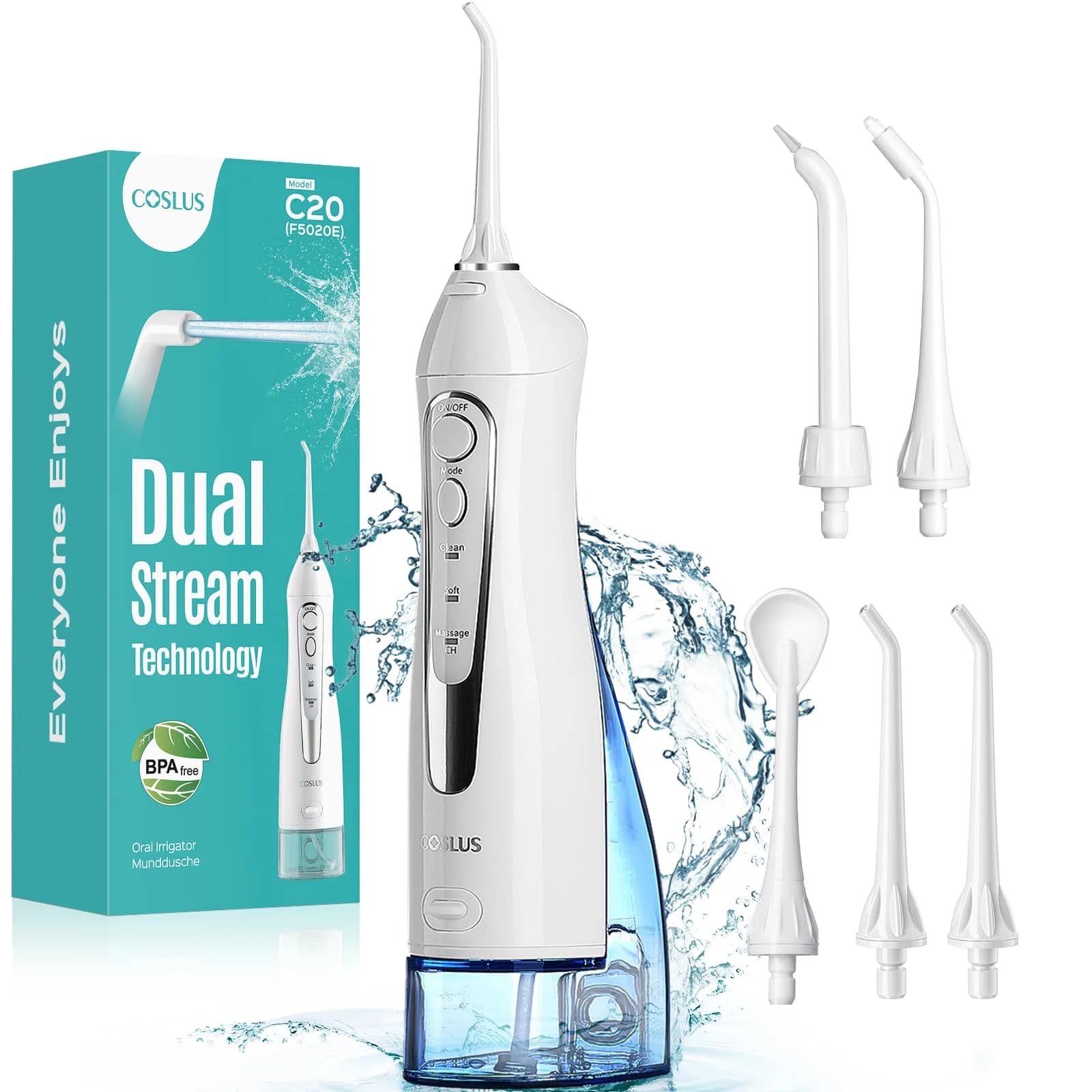COSLUS ADA Accepted Water Dental Flosser C20 | 300ml (10.14 Fl Oz) Tank | Professional Set