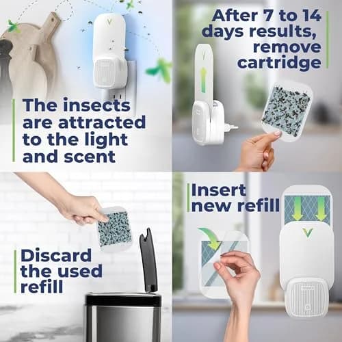 VEYOFLY Fruit Fly & Gnat Trap Plug-in with UV Light & Glue Boards, 1 Device + 3 Refills | Non-Toxic Indoor Insect Catcher thumbnail 4