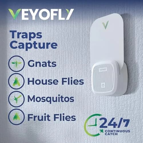 VEYOFLY Fruit Fly & Gnat Trap Plug-in with UV Light & Glue Boards, 1 Device + 3 Refills | Non-Toxic Indoor Insect Catcher thumbnail 2