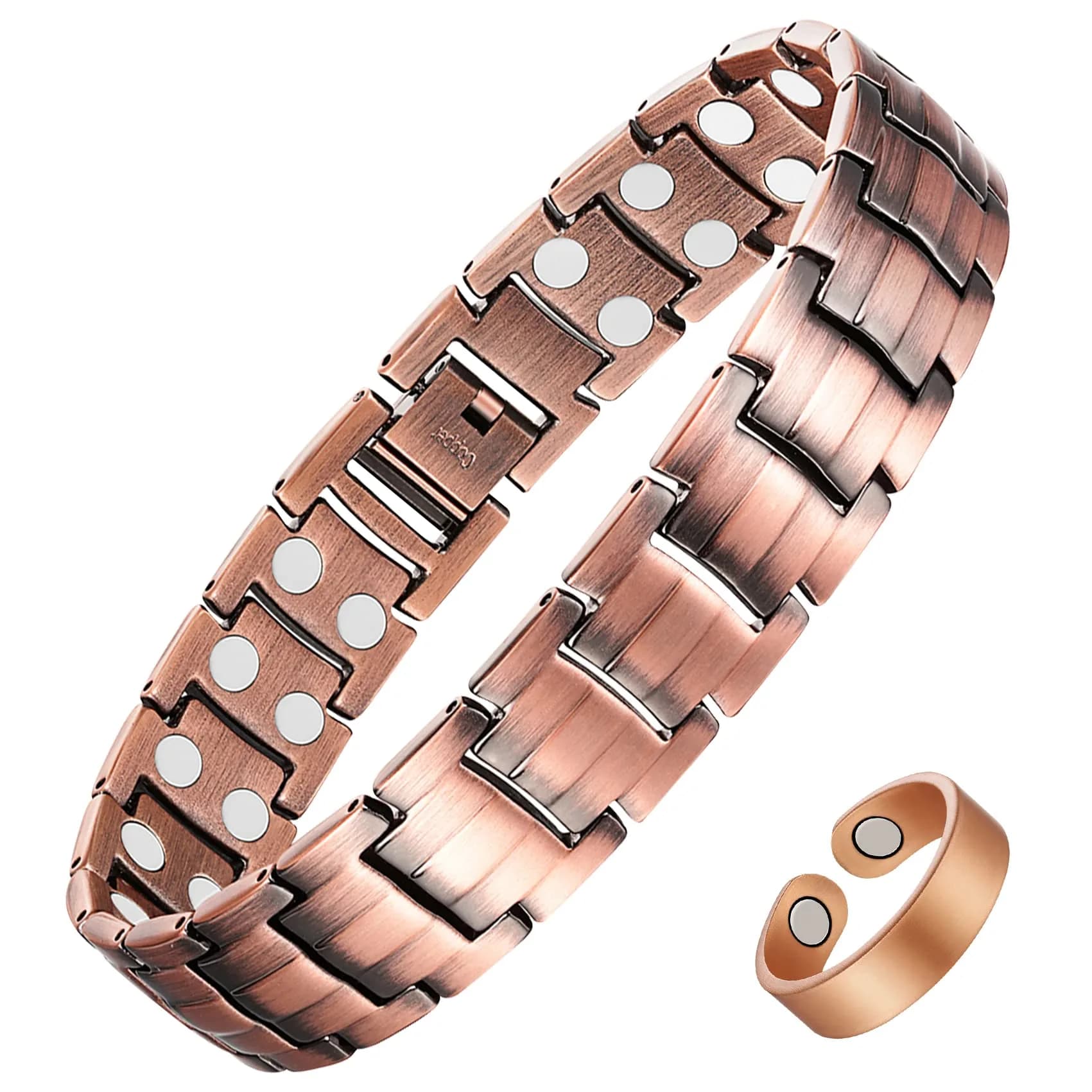 Feraco Men's Copper Magnetic Bracelet and Ring Set Black | 99.99% Pure Copper with Double-Row Magnets — Copper with Ring